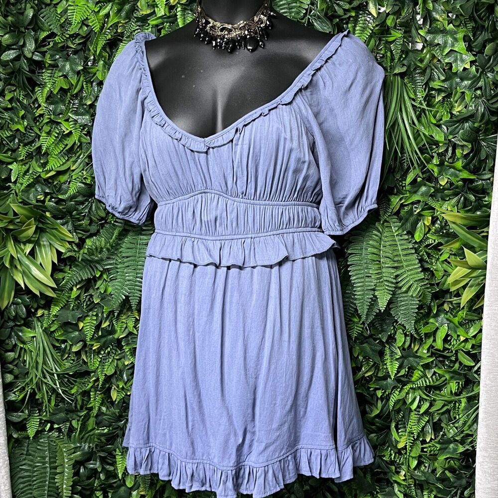 TRIXXI Dress Women Large Blue Off Shoulder Ruffle Pleated‎ Empire Waist 2440